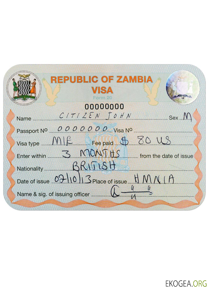 Visa ZAMBIE template Visa ZAMBIE template
